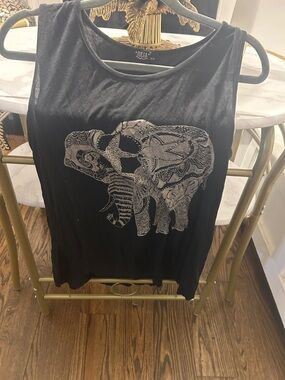 Black Sleeveless Tank with Silver Elephant Graphic